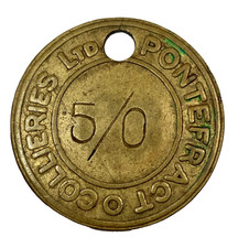 Rare Pre-1947 PONTEFRACT COLLIERIES LTD Brass Pit Check No. 5/0 - Prince of Wale