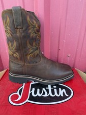 Justin Boots Men’s 10.5EE Steel Toe Stampede Driller Brown Leather Cowboy WK4682