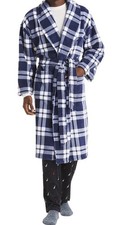 New Mens Nautica Mens Blue / White Plaid Soft Cozy Plush Belted Robe One Size