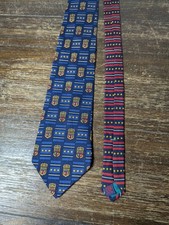 Vintage Tommy Hilfiger Mens Tie Shield Logo Tie Navy Gold Imported Silk USA 59"