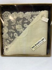 VTG Antique BRUSSELS Real Lace White Linen Handkerchief