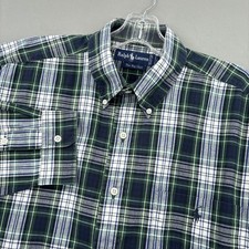 Vintage Ralph Lauren BIG Shirt Mens L Green Blue Plaid Button Down 90s Oversized