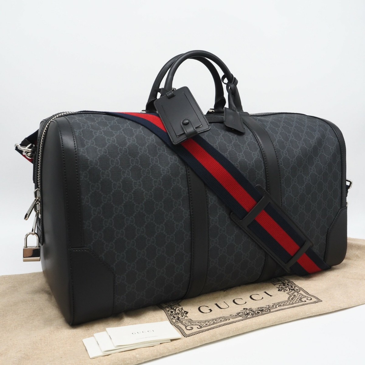 GUCCI GGジャガードクッション ブラック Gucci GG Supreme Boston Duffle Travel Shoulder Bag Leather Black