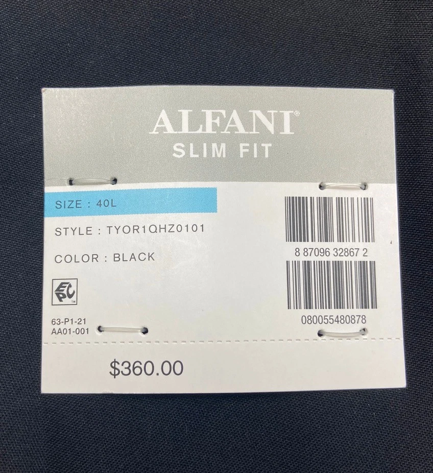 $495 NUEVO ALFANI Para Hombres 40L Negro Ajustado 2 Piezas Traje Con Pantalones de Vestir 34x30 Foto 4 de 4