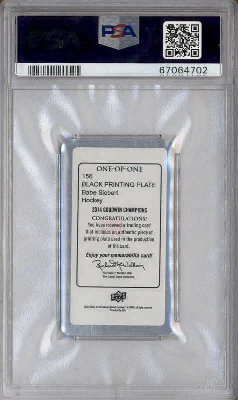 2014 Goodwin Champions Mini Black Printing Plate Babe Siebert 1/1 PSA Authentic - Image 2 of 2