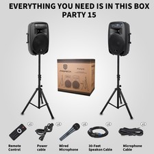 PRORECK 15" Active Speaker 2000W Bluetooth Karaoke Home Party Sound System LED