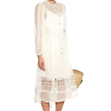 Zimmermann Swiss Lace Midi Dress | Off White/Cream, Embroidered, Sheer w Slip
