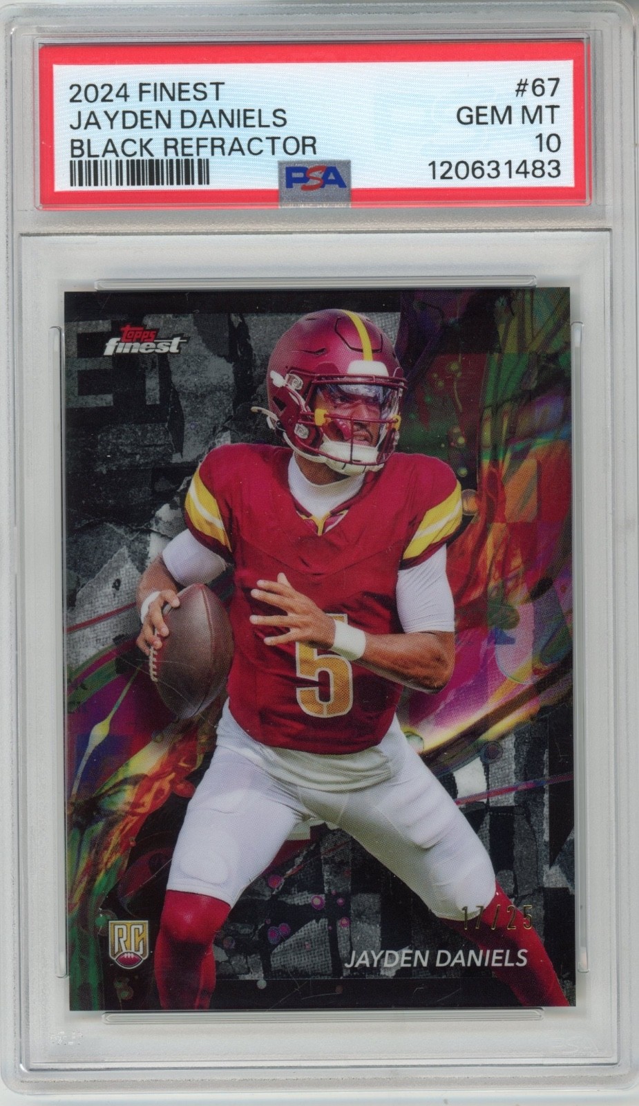 2024 Topps Finest Jayden Daniels Black Refractor #67 SSP #17/25 ROOKIE RC PSA 10