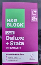 H R Block Tax Software Deluxe State 2025 Key Card PC Windows 10/11 Mac OSX 12