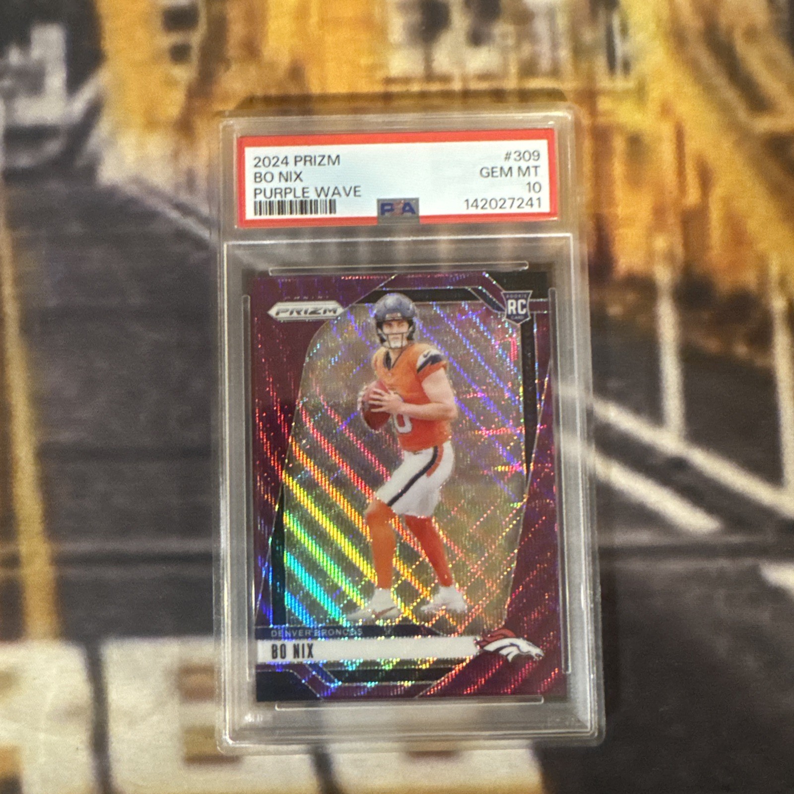 2024 Panini Prizm #309 Bo Nix Purple Wave /99 PSA 10