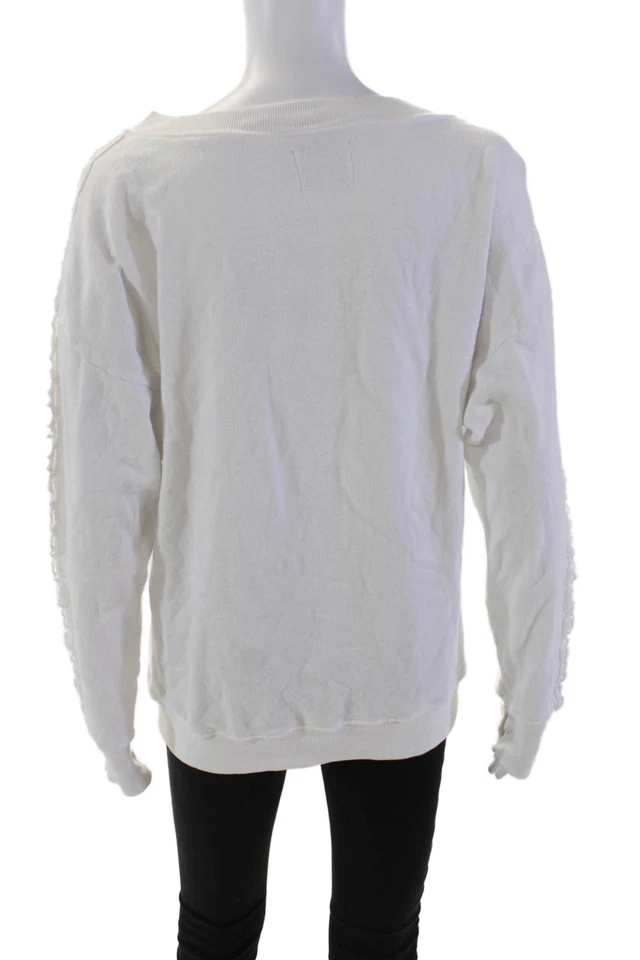 Pam & Gela Womens Cotton Textured Detail Pullover Sweatshirt White Size XS - Image 3 of 4