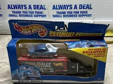 Hot Wheels PAVEMENT POUNDERS w/ '55 blue chevy & Semi Truck Trailer Diecast Set