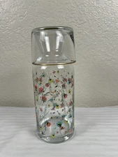 Vintage Bedside Water Carafe Pitcher and Glass Set - 23 Oz Floral with Cup