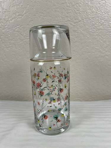 Vintage Bedside Water Carafe Pitcher and Glass Set - 23 Oz Floral with Cup - Picture 1 of 7