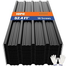 Corrugated Metal Roofing Panels 10Pcs 52.4 Ft  , Black Galvanized Steel Roof ...