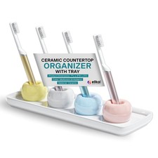 Ceramic Toothbrush Holder Set with Tray, Countertop Organizer for Bathroom, S...