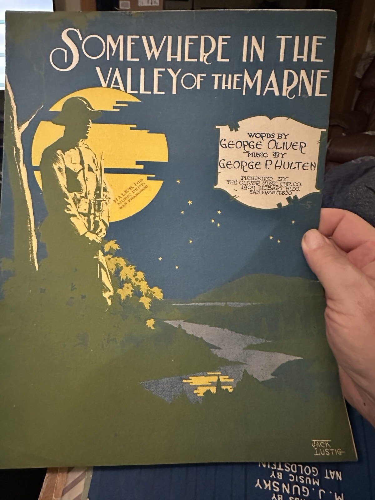 1918 WW1 11x14 sheet music SOMEWHERE IN THE VALLEY OF THE MARNE