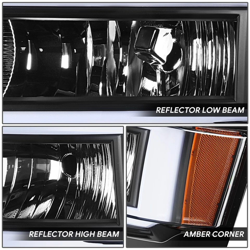 [C-LED Sequential Signal] For 14-15 Chevy Silverado 1500 Headlights Black/Amber - Image 3 of 4