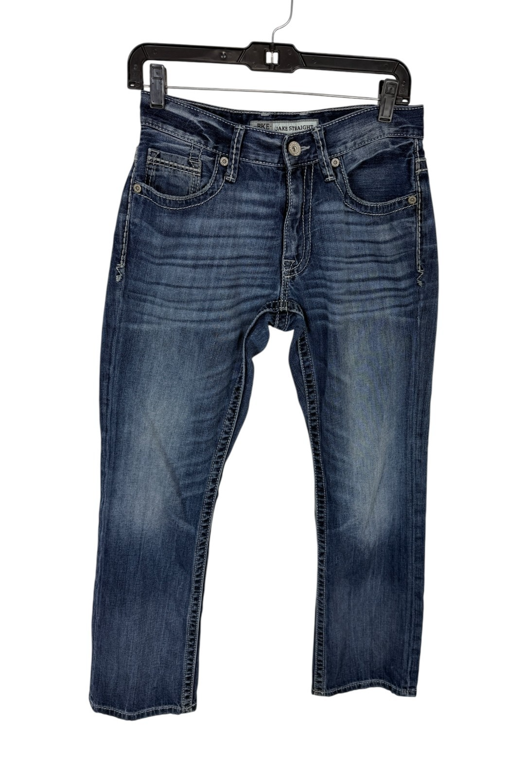 BKE mens jeans Jake Straight sz 28 S  meas 29 x 28 whiskered sanded workwear