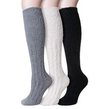 Fuzzy Socks for Women 3 Pairs Knee High Fluffy Soft Warm Stocking Cozy Slippe...