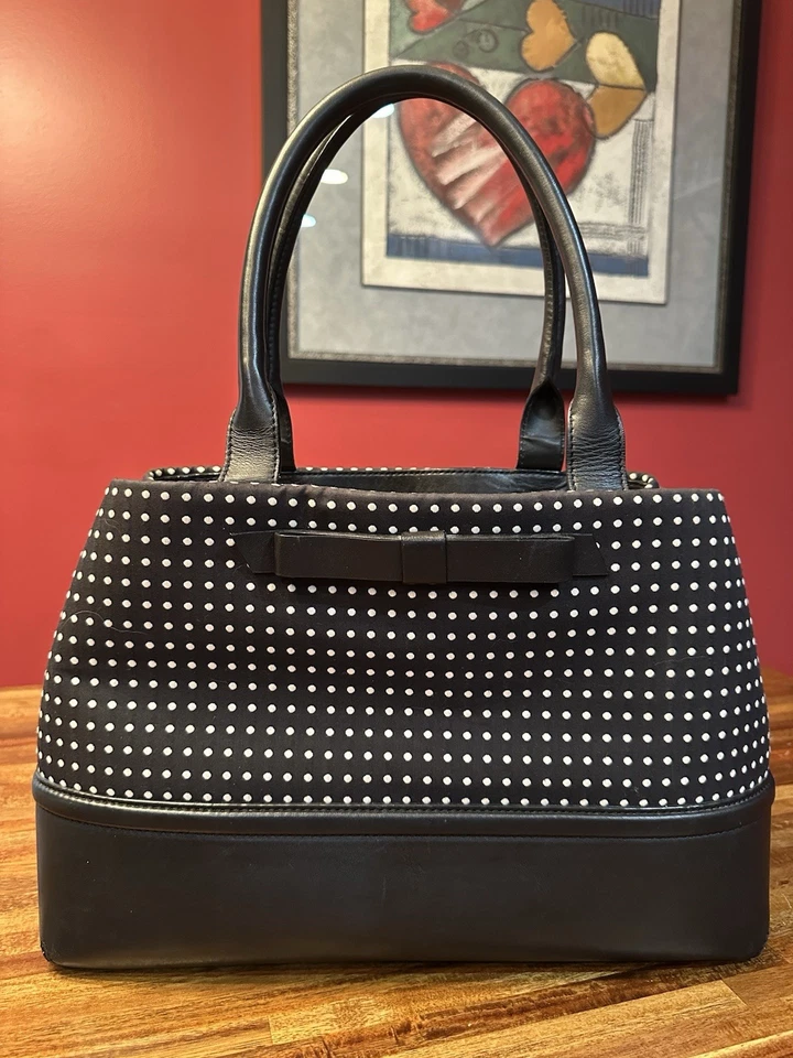 Bolso de Mano Kate Spade NY Chelsea Park Elena Negro Blanco Crema Jacquard Lunares Foto 2 de 4