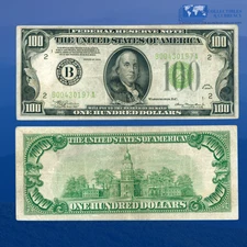 1934 $100 One Hundred Dollars FRN New York, Lime Green Seal, VF #30197