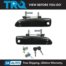 TRQ Front Black PTM Exterior Outside Door Handle Lock Kit 4pc for 01-05 Civic
