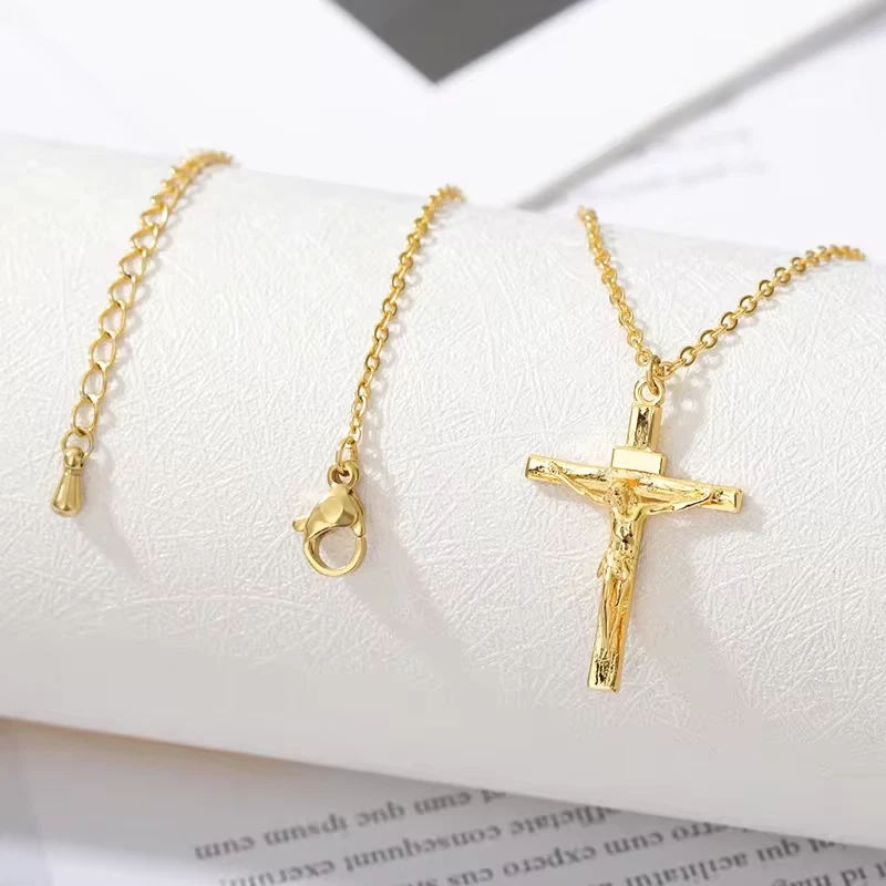 Christian Jesus Stainless Steel Large Crucifix Cross Pendant + Chain - Image 3 of 4
