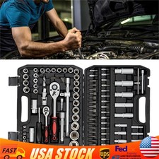 Ratchet Wrench Mechanics Tools Kit Metric 1/4 And 1/2 Drive Socket Set 108Pcs