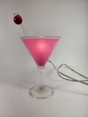 Vintage Pink Lucite Cocktail Martini Cosmo With Cherries 9'' Bar Light Lamp