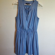 Banana Republic Sleeveless Split Neck Chambray Denim Midi Dress Sz 8 Pockets