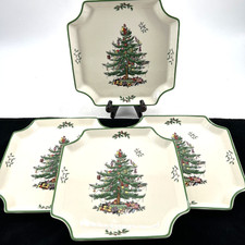 Spode Christmas Tree Square 8" Plate Dish Set Of 4 In Boxes