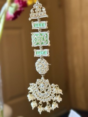 Matte Finish Indian Wedding Bollywood Party Wear Kundan Pearl Earring Mint