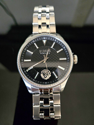 Versus Versace Milano Black Textured Dial Silver SS Bracelet Quartz 42mm