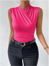 Raffinéa Women'sFashion Summer Solid Color Crisscross Pleated Sleeveless TankTop