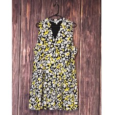 Nine West Shift Dress Womens XL Yellow Abstract Pebble Print Tiered Sleeveless