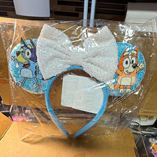 Bluey Cartoon Headband Blue/White Round Ears with Sequined Bow, Fabric