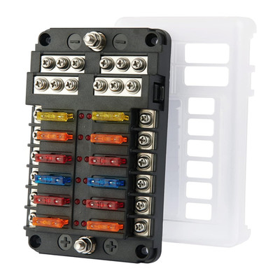 Marine Fuse Block, 12V Fuse Box with LED Warning Indicator Damp-Proof Cover 12 C