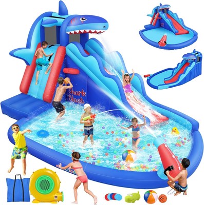 Water Inflatables for Kids Backyard 3-12,w/Splash Pool, Long Slide, Climb Wall 
