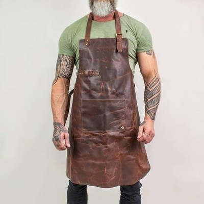 Unisex Leather Workshop Apron   100% Genuine Brown Woodworking & Blacksmith