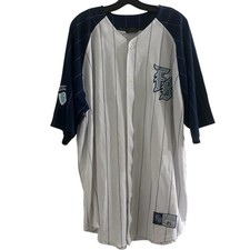 FUBU Baseball Jersey XL White Pinstripe Y2K Button Front Hip Hop 2000s