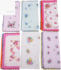 6Pcs Vintage Floral Cotton Handkerchiefs Women Ladies Hankies Wedding Tea Party