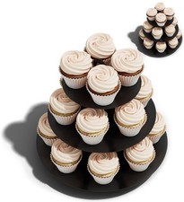 2 Pack Cupcake Stand Tower, Black 3 Tier Cupcake Stand, Cardboard Dessert Cup...