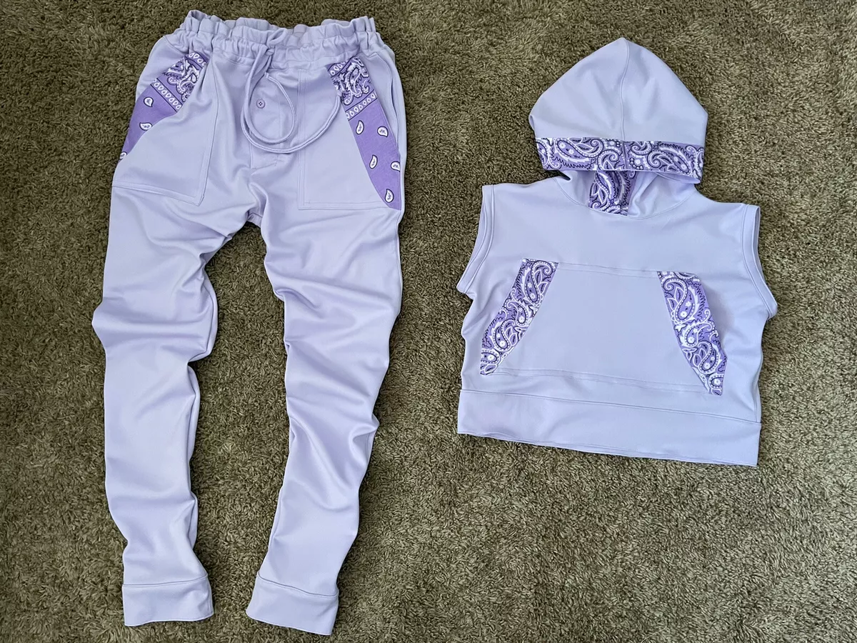 JD Fashion Ladies Custom Lt Purple Bandanna Trim Tank Crp Hoodie
