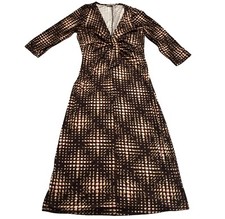 Kenar Dress Brown Spot Print V Neck Party Evening 8 - 10
