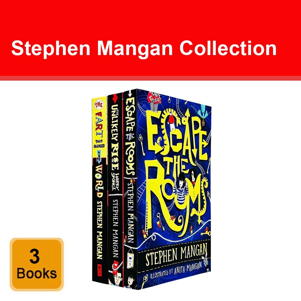 Stephen Mangan 3 Books Set Unlikely Rise of Harry Sponge, Escape the Rooms