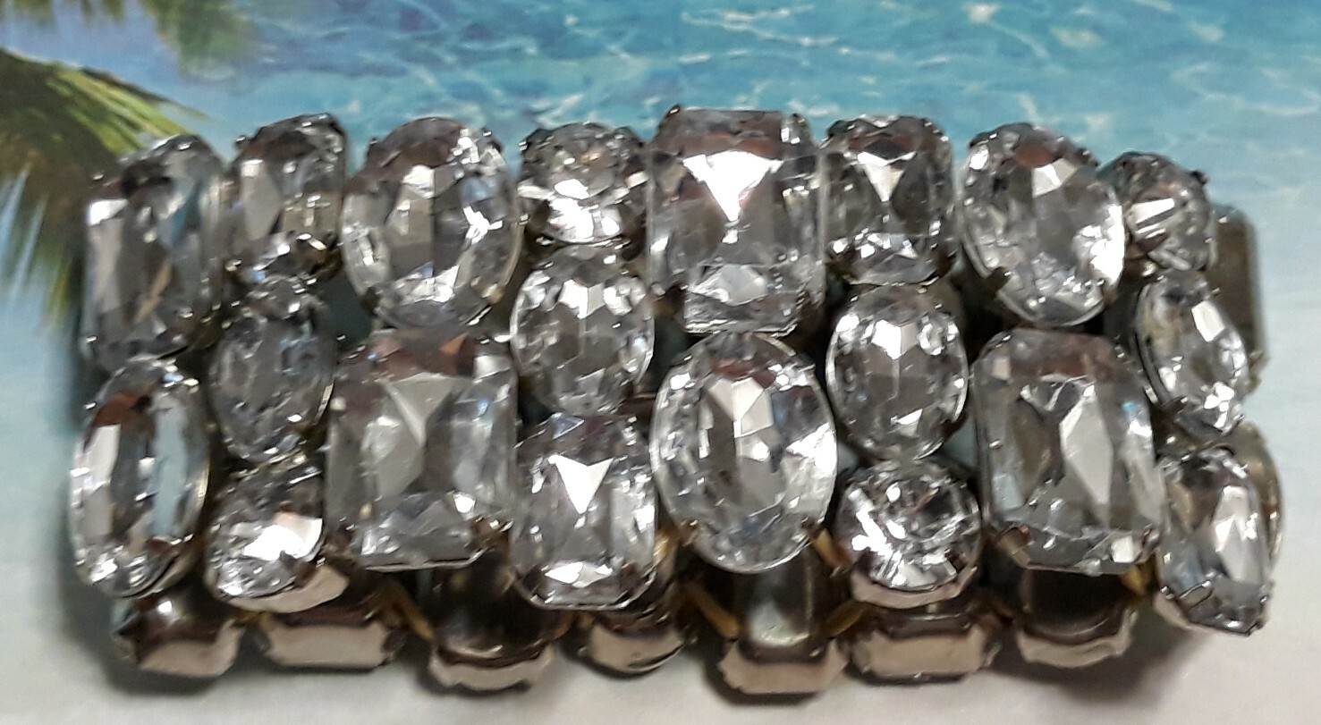 Clear Crystal Silver Tone Multi Shape Stretch Bra… - image 2