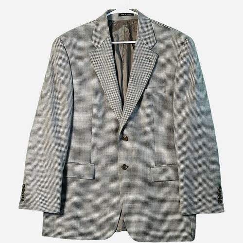 Ralph Lauren Herren 41R blau beige Hahnentritt Seide Wolle Leinen DBL Vent Blazer gebraucht, in einwandfreiem Zustand
