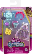 Original Barbie Chelsea Accessory Set Pink Flower Dress Yellow Shoes Tea Party