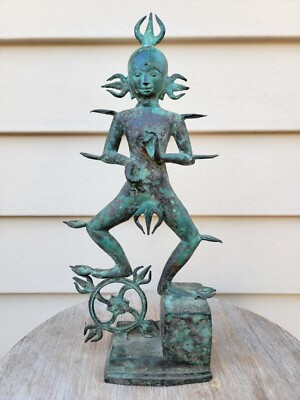ANTIQUE BRONZE STATUE INDIA HINDU LORD SHIVA RUDRA ''DANCING FIRE GOD''